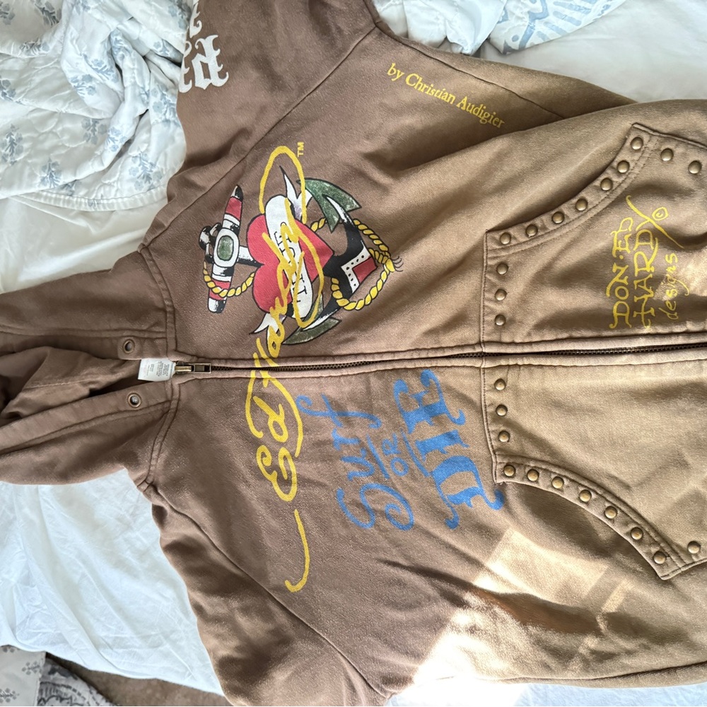 Brown Ed Hardy Hoodie with Graphic Design